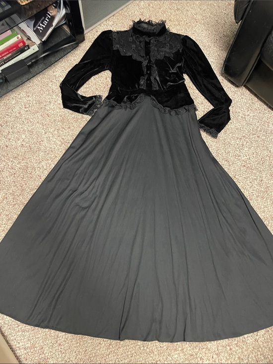Vintage Dresses & Skirts - Vintage 70s Victorian look lace/Velvet high neck Long Sleeve Maxi Dress